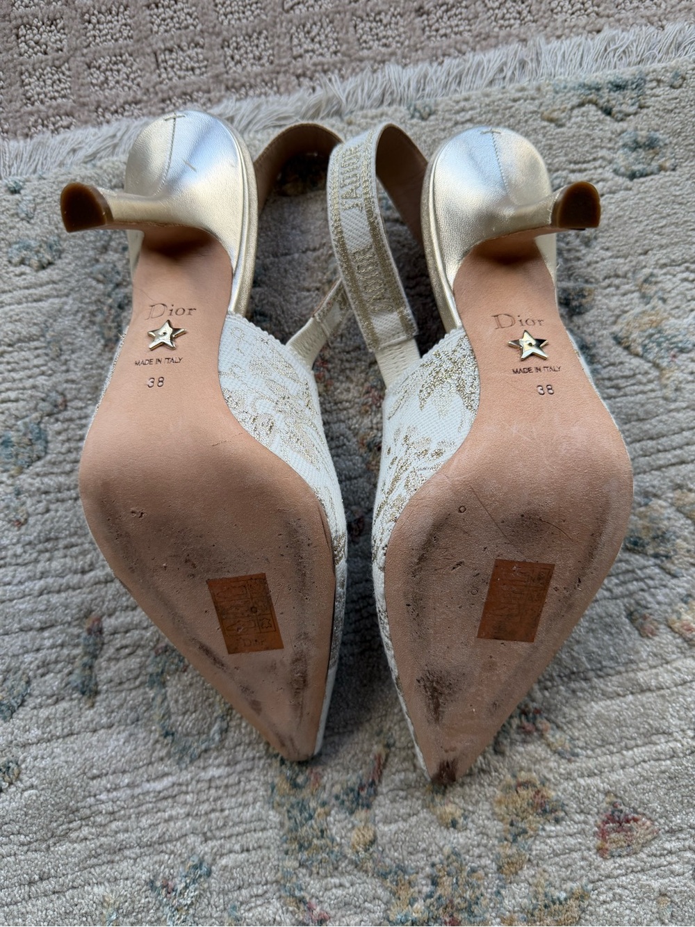 Dior Cream Embroidered Pointed Slingback Heels - Picture 7 of 7